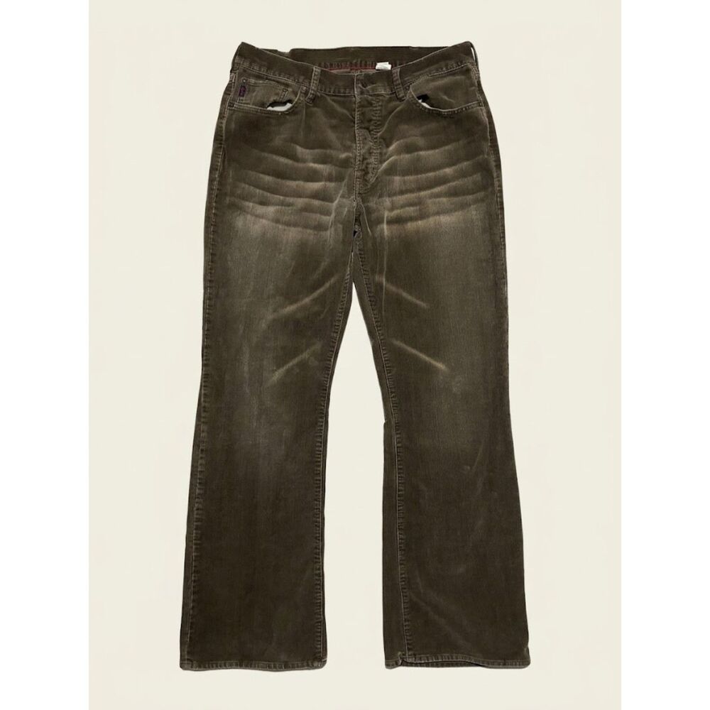 Y2K Abercrombie & Fitch Baggy Corduroy Pants Mens 34L Olive Button Fly Low Rise